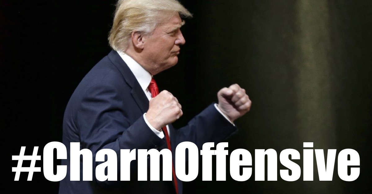 Republican Presidential candidate Donald Trump pumps his fists during a rally in Raleigh, N.C., Tuesday, July 5, 2016. (AP Photo/Gerry Broome)